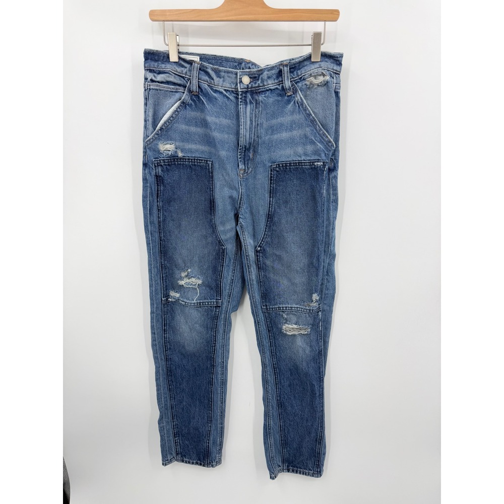 Gap Work Force Straight Jeans Womens 8R Blue Panelled Distressed Denim
